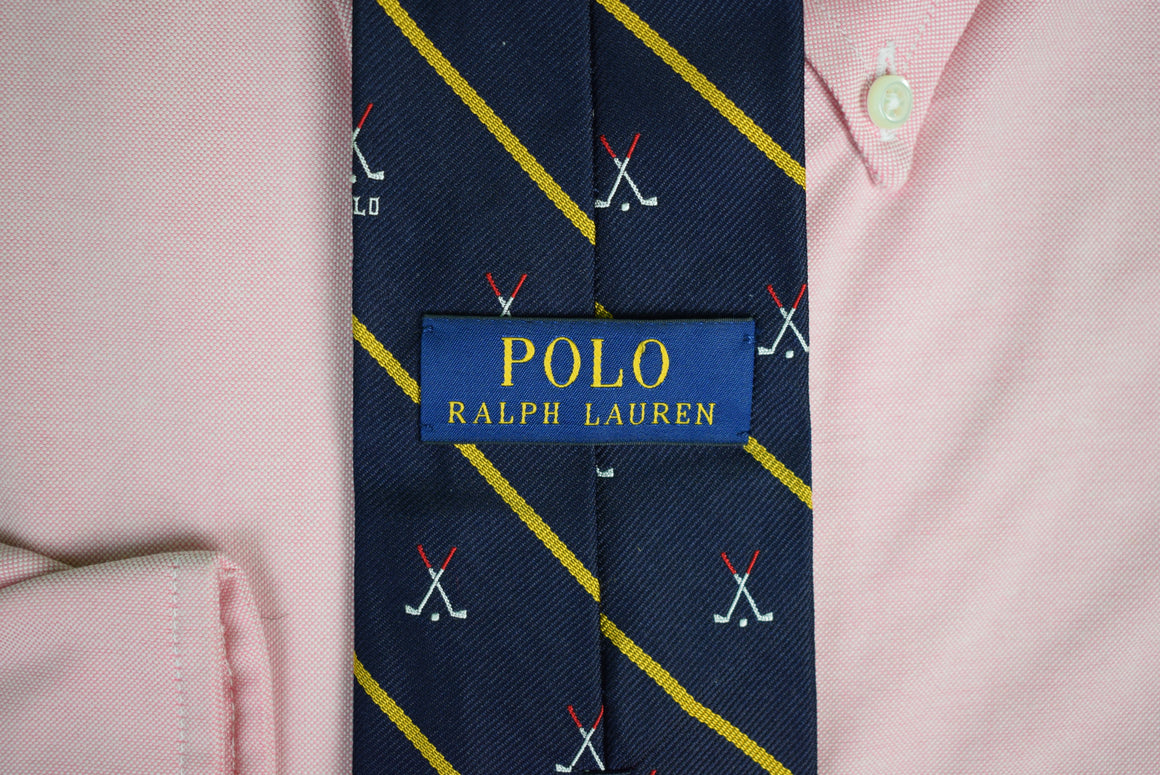 "Polo Ralph Lauren Navy w/ Gold Stripe Italian Silk Golf Club Tie"