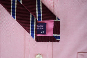 "O'Connell's x Seaward & Stearn Burgundy w/ Navy/ White English Silk Repp Stripe Tie" (SOLD)