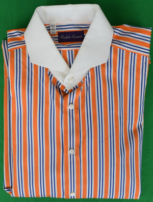 "Ralph Lauren Purple Label Orange/ Blue Bengal Stripe Broadcloth Dress Shirt w/ Cutaway/ Contrast Collar & French Cuff" Sz: 16 1/2-35