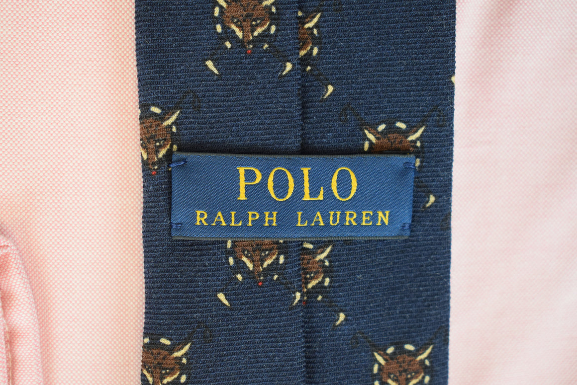 Polo Ralph Lauren Navy Wool Challis Fox Mask/ Riding Crop Club Tie