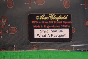 Macclesfield Antique English Teal Silk w/ X'd Tennis Racquets c1950s Pocket Square