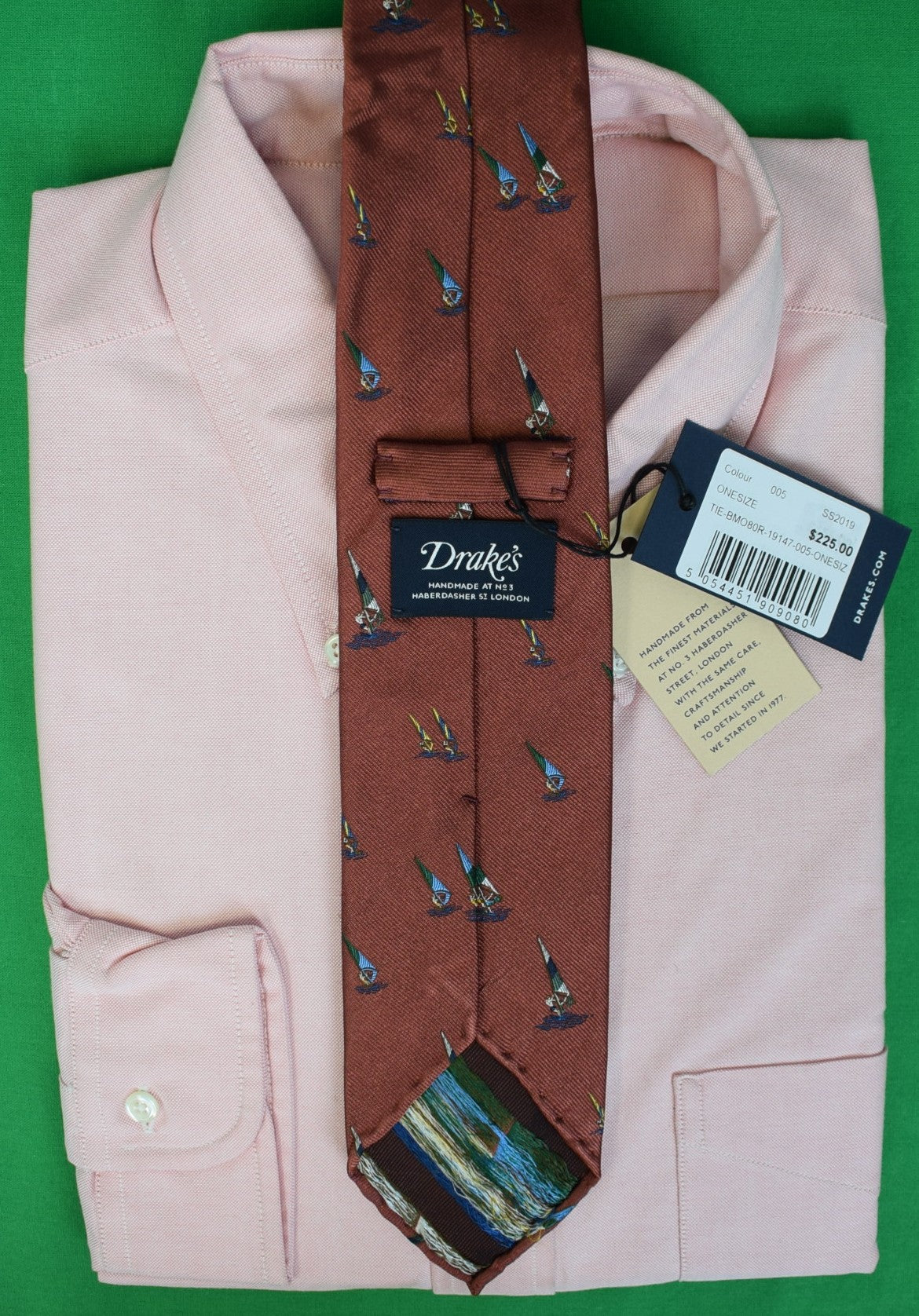 "Drake's London x Nantucket Red English Silk Club Tie w/ Windsurfer Print" (NWT)