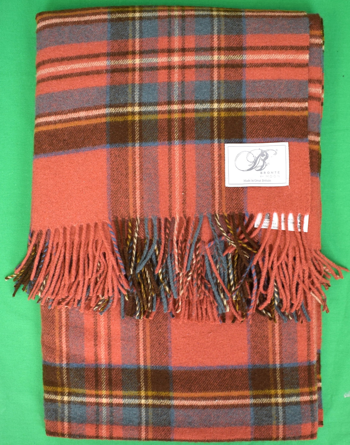 Bronte by Abraham Moon & Sons Tartan Plaid- Merino Lambswool Throw Blanket - Antique Royal Stewart-Made in England (NWOT)