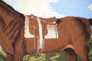 Petit Needlepoint Jockey/ Racehorse Equestrian Pillow