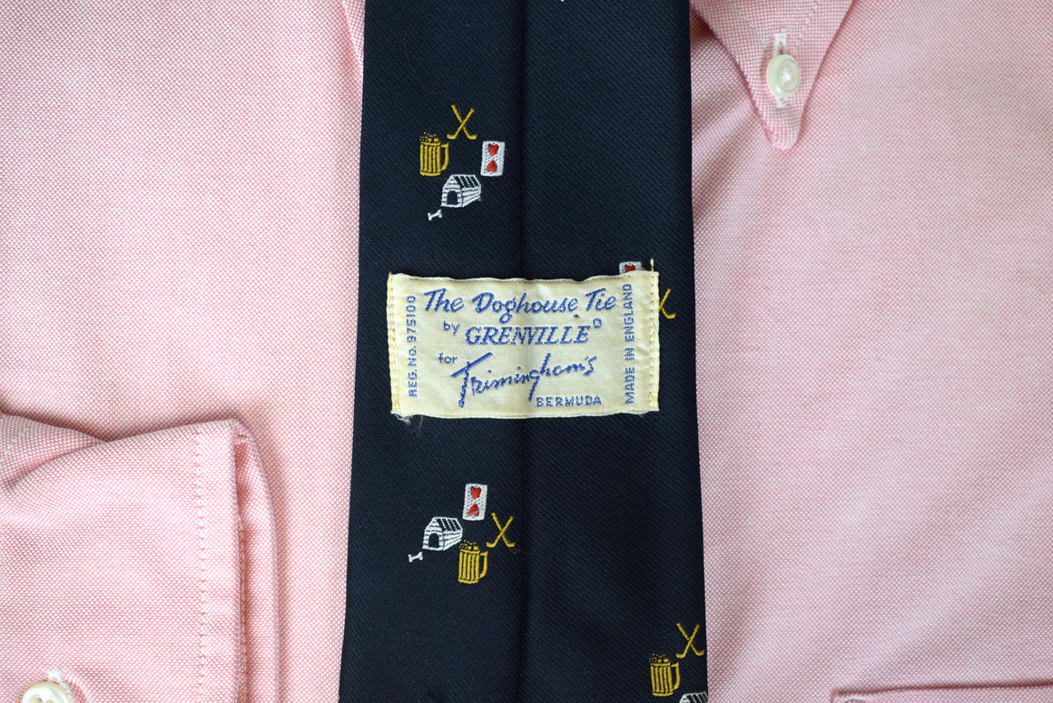 "Trimingham's Bermuda "The Doghouse" Navy Poly Club Tie Made In England"