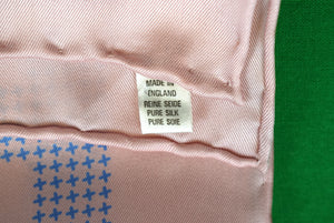 "Turnbull & Asser Shell Pink w/ Blue Block Print English Silk Pocket Square" (As New)