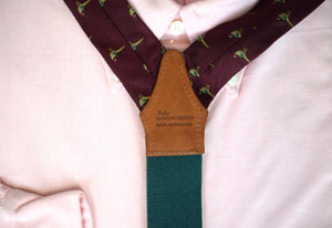 "Polo Ralph Lauren Burgundy English Silk Twill w/ Pheasant Motif Braces Made In England"