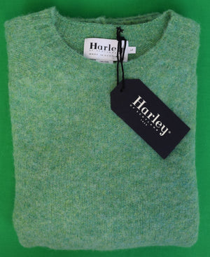 Harley Of Scotland Heather Lovat Green Shaggy Dog Shetland Wool Crewneck Sweater Sz L (NWT)