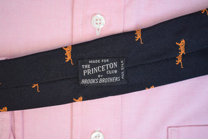 "The Princeton Club x Brooks Brothers Black Silk Member's Tie w/ Orange Tiger Motif"