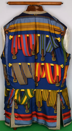 Chipp Cashmere Herringbone/ Windowpane/ Sport Jacket w/ Hermes Equestrian Print Silk Lining Sport Jacket Sz 44L
