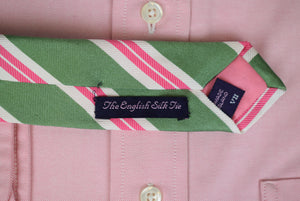 Seaward & Stearn Green w/ Pink/ White Repp Stripe English Silk Tie (New w/ S&S Tag)