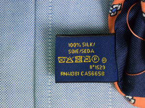 "Polo Ralph Lauren Orange Sorbet w/ Blue Floret Print Italian Silk Tie"