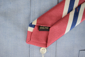 "Paul Stuart Rose w/ Blue/ White English Silk Woven Repp Stripe Tie" (SOLD)