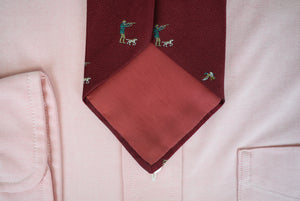 James Purdey & Sons Burgundy English Silk w/ Duck Hunter Club Print Tie