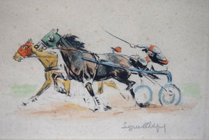 "French Harness Racing Hand-Colored Print" (Pencil Signed LR)