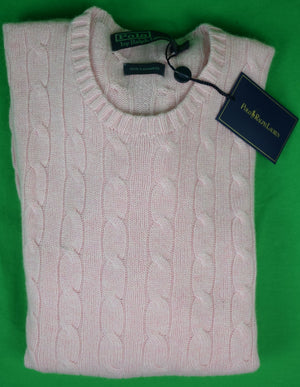 "Polo Ralph Lauren Shell Pink Cashmere Cable Crewneck Sweater" Sz L (New w/ PRL Tag)