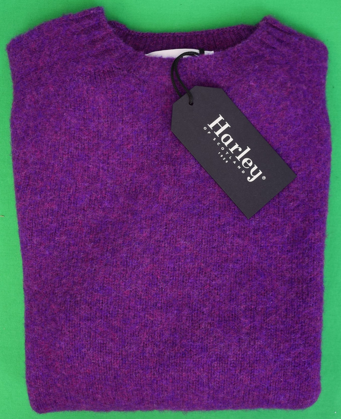 "Harley Of Scotland Heather Purple Melange Shaggy Dog Shetland Wool Crewneck Sweater" Sz L (NWT)