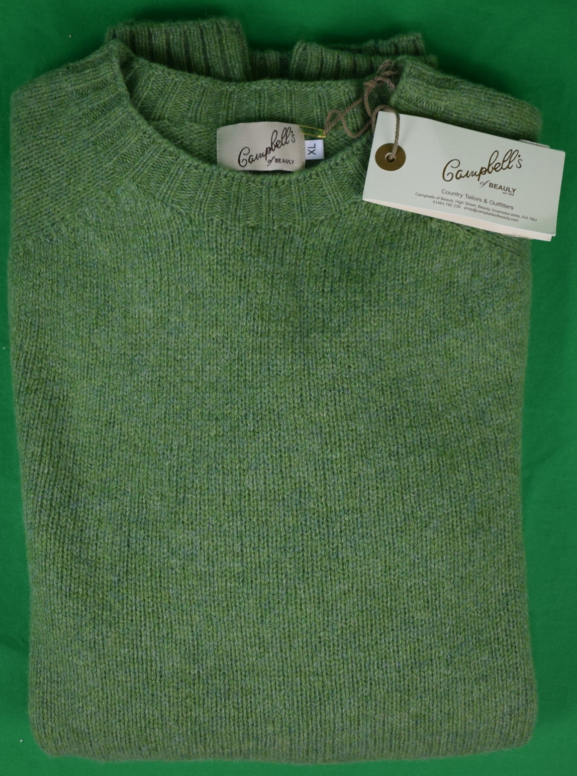 "Campbell's Of Beauly Scottish Shetland Apple Green Crewneck Sweater" Sz XL (NWT) (SOLD)