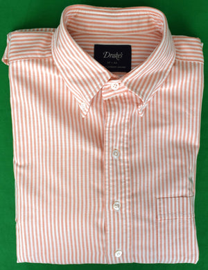 "Drake's London Orange Ticking Stripe Oxford Cloth Button-Down Shirt" Sz 17- 34