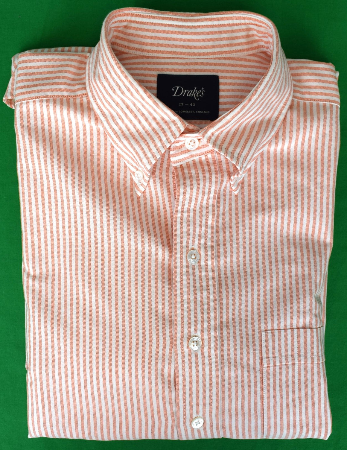 "Drake's London Orange Ticking Stripe Oxford Cloth Button-Down Shirt" Sz 17- 34