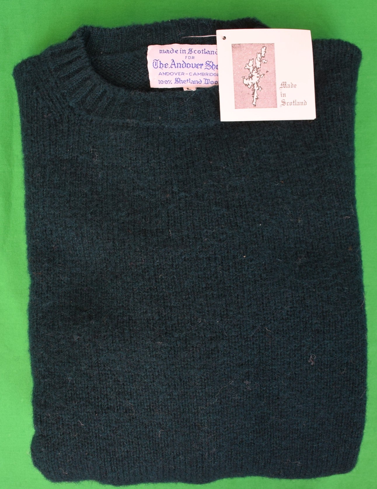 The Andover Shop Bottle Green Shetland Wool Crew Neck Sweater Sz L (NWT)