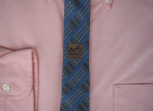 "Hermes Paris Blue Buckle Print Silk Tie"