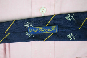 "Polo Ralph Lauren Navy w/ Yellow Stripe Club Crest Italian Silk Vintage Tie" (SOLD)