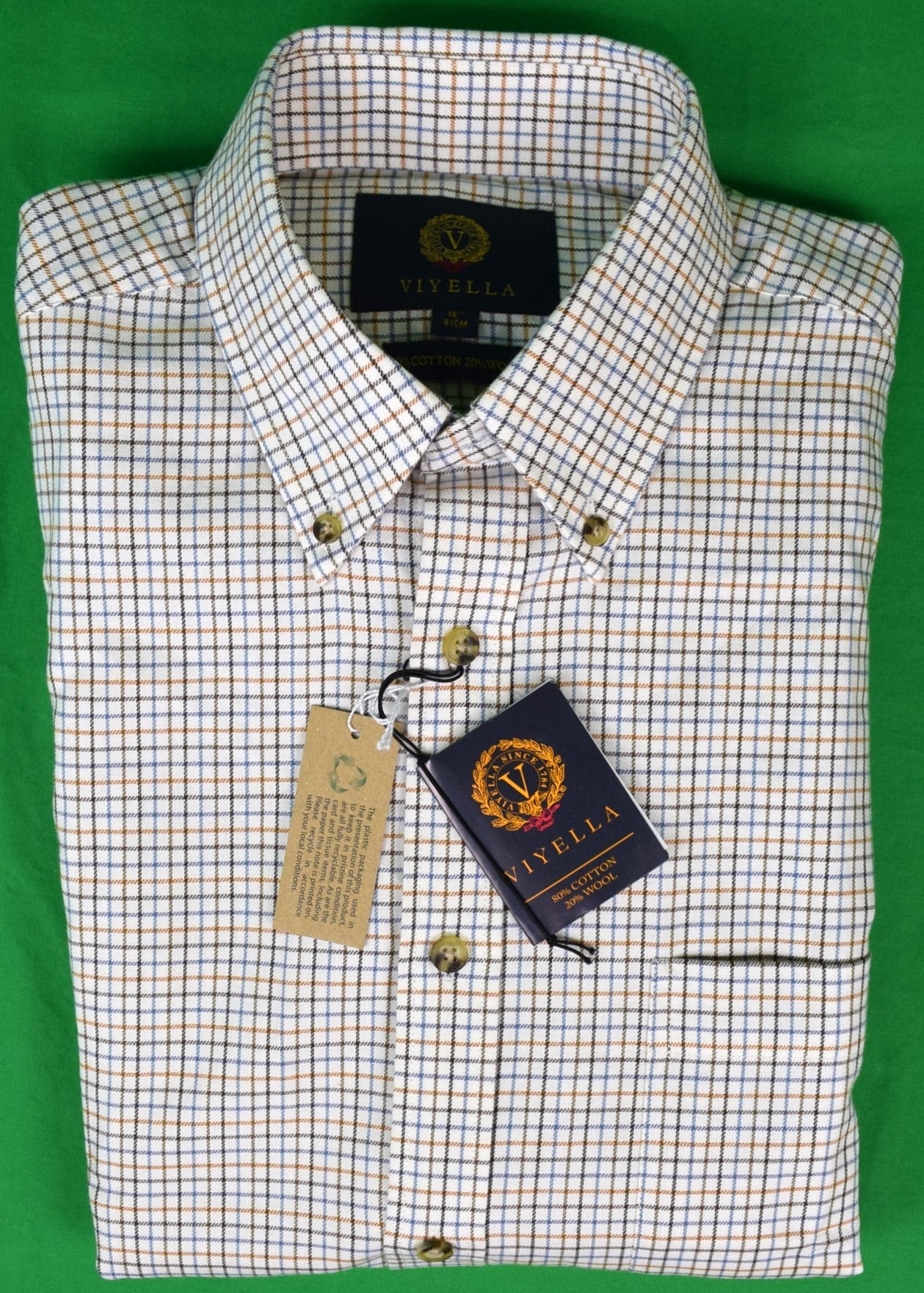 Viyella Cotton/ Wool Tattersall B/D Sport Shirt Sz 16 New w/ Tags