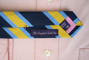 O'Connell's x Seaward & Stearn Navy w/ Blue/ Yellow Repp Stripe English Woven Silk Tie