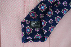 Paul Stuart Navy w/ Pink Foulard Print Italian Silk Tie