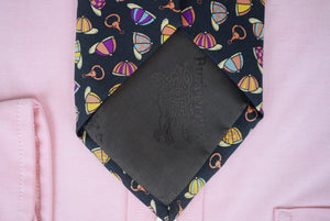 Burberrys Black English Silk w/ Jockey Cap Print Club Tie