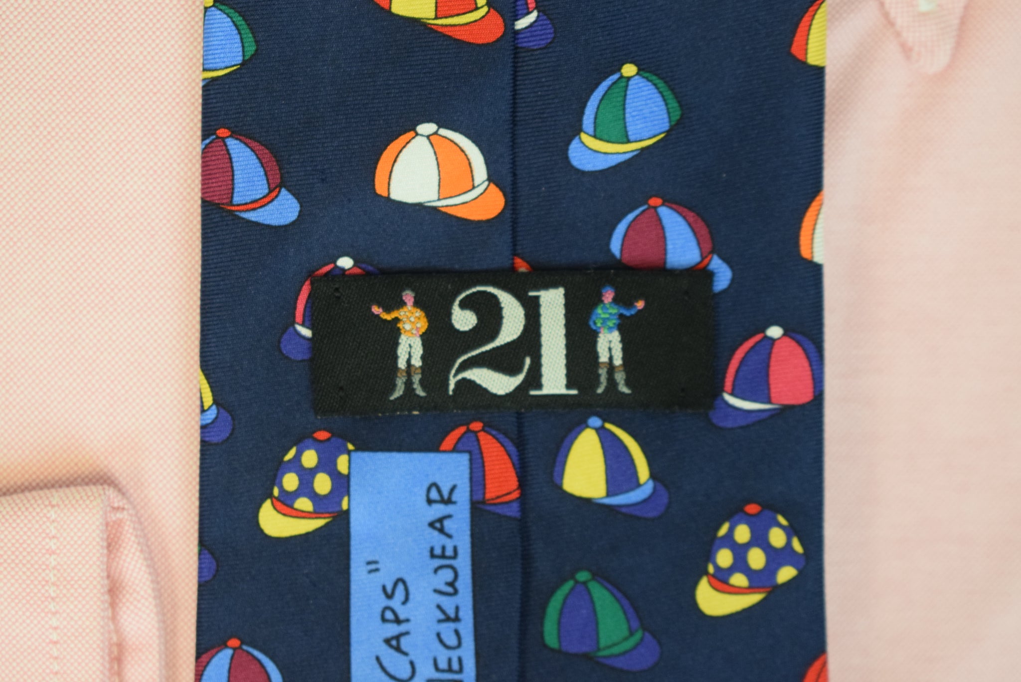 The "21" Club Multi Jockey Caps Navy Silk Print Tie