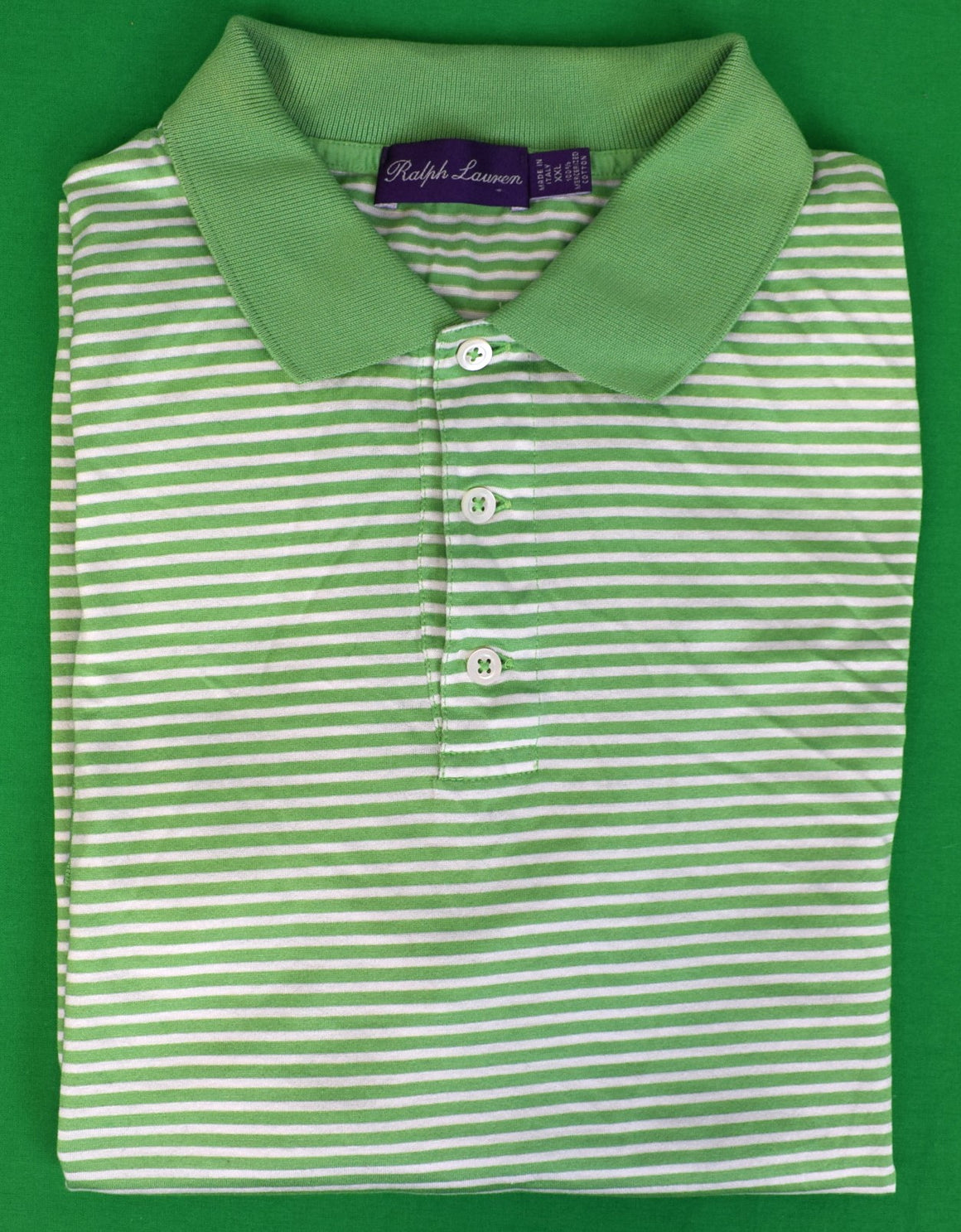 Ralph Lauren Purple Label Green Stripe Polo Shirt Sz XXL