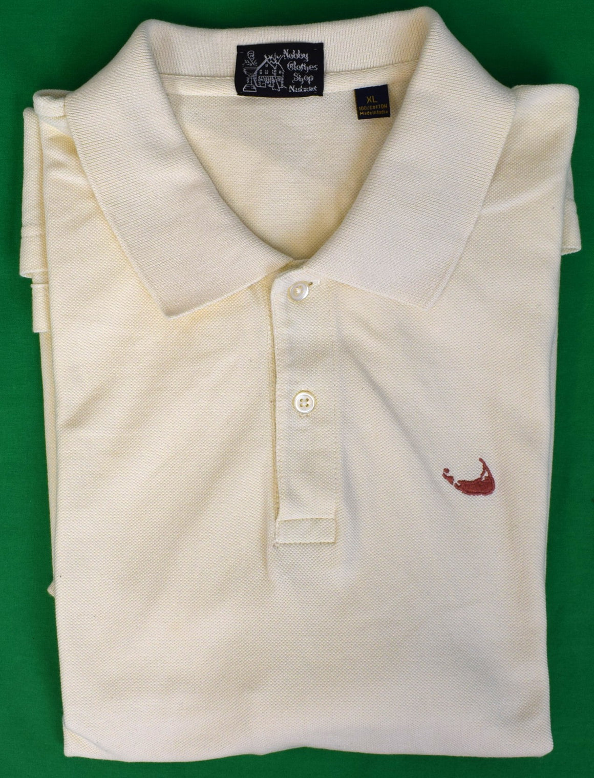 "Nobby Clothes Shop Nantucket Cream Cotton Pique Polo Shirt w/ Ack Red Island Logo" Sz XL (NWOT)