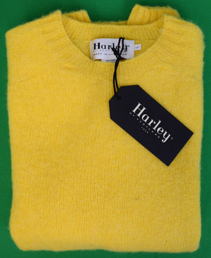 "Harley Of Scotland Lemon Yellow Shaggy Dog Shetland Wool Crewneck Sweater" Sz L (NWT)