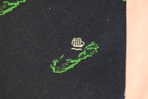 "Trimingham's Bermuda Navy Silk Tie w/ Green Island & Clipper Ship Print" (SOLD)