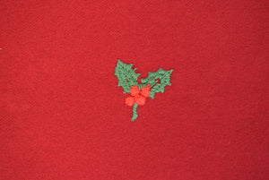 "The Andover Shop Red Flannel Holly Embroidered Wool Scarf w/ Green Fringe"