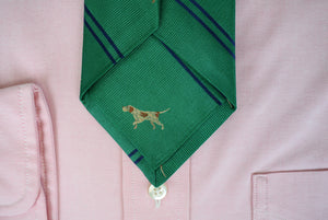 O'Connell's Green/ Navy Silk w/ Camel Pointer Dog Silk Tie