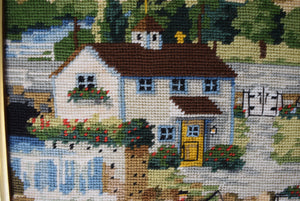 "Hand-Needlepoint Nantucket Breeze Coastal Scene Finished Panel"