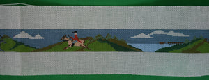 Hand-Painted Needlepoint Fox-Hunt Scene Canvas Belt