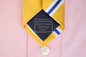 O'Connell's x Robert Jensen Yellow Italian Silk w/ Royal/ Repp Stripe Tie (NWOT)