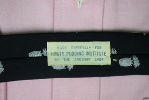 "The Andover Shop x Hasty Pudding Institute Black w/ Silver Club Logo Poly Tie" (SOLD)