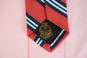 J. Press Irish Poplin Wool/ Silk Red w/ Navy/ Silver Repp Stripe Tie