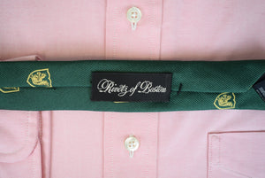 "The Country Club Brookline, MA Green Silk Tie w/ Primrose Yellow Squirrel Crest TCC Emblem" (SOLD)