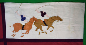 Set x c1940s Polo Player Hand Embroidered Tablecloth & 5 Dinner Napkins