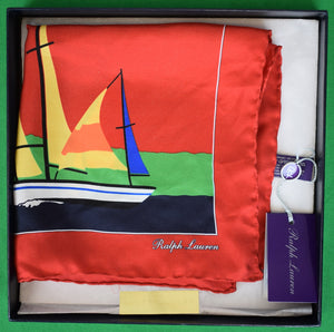 Ralph Lauren Purple Label Made in Italy Red Regatta Sailboat Pocket Square (NWT/ Box)