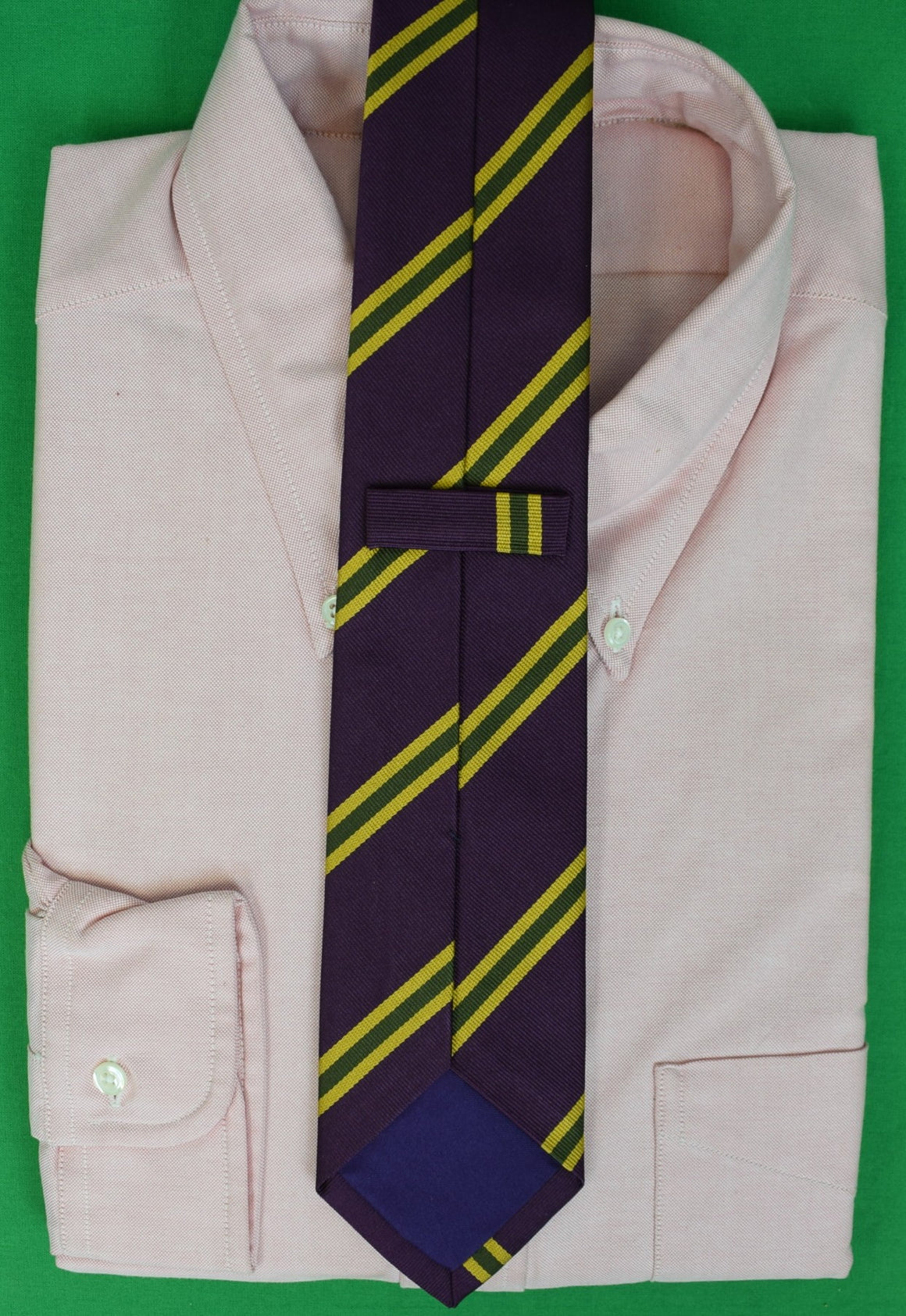 Ben Silver Charleston x Seaward & Stearn Purple w/ Gold/ Green Repp Stripe English Silk Club Tie