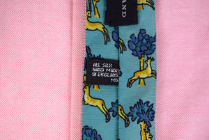 "Holland & Holland x Drakes Hand Made Turq w/ Running Stag Print English Silk Tie"