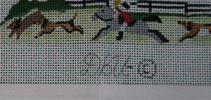 Hand-Painted Needlepoint Fox-Hunt Scene Canvas Belt