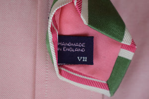 Seaward & Stearn Green w/ Pink/ White Repp Stripe English Silk Tie (New w/ S&S Tag)